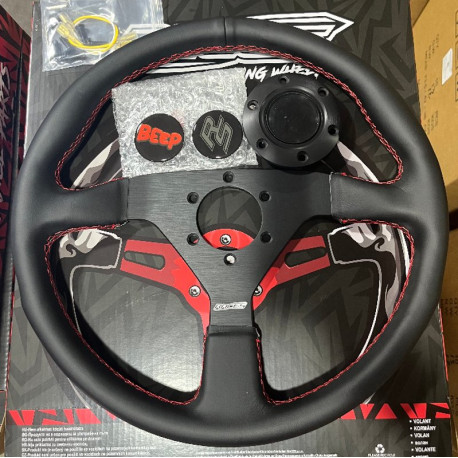 Volani 3-kraki volanski obroč RACES Filo Rosso, 350mm, umetno usnje, brez zamika, črna/rdeča | race-shop.si