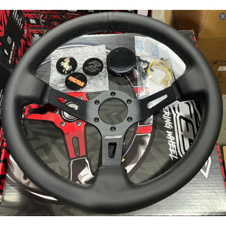 Volani 3 spoke steering wheel RACES Pelle, 350mm, nappa leather, 90mm offset, black | race-shop.si