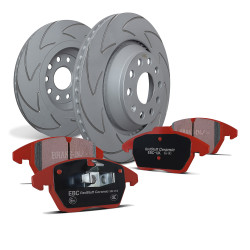 Zadnji komplet EBC PD17KR052 - Zavorni diski BSD Grooved + zavorne ploščice Redstuff Ceramic