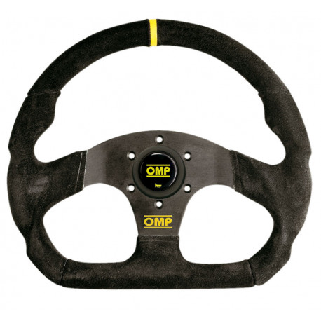 Volani 3-kraki volanski obroč OMP Super Quadro, 330mm, semiš, brez zamika, črna/rumena | race-shop.si