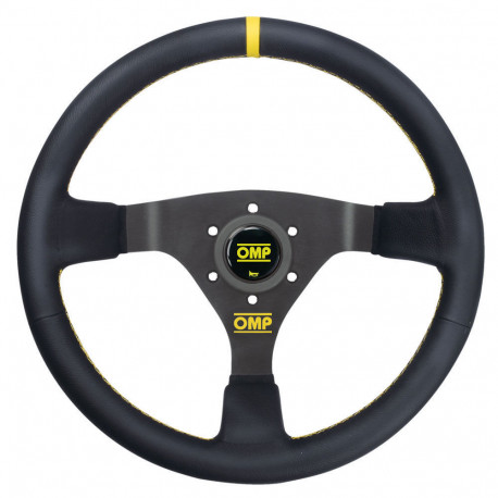 Promocije 3-kraki volanski obroč OMP WRC, 350mm, usnje, 70mm zamik, črna/rumena | race-shop.si