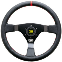 3-kraki volanski obroč OMP WRC, 350mm, usnje, 70mm zamik, črna/rdeča