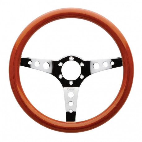 Volani 3 spokes steering wheel OMP Mugello, 350mm Wood, Flat | race-shop.si