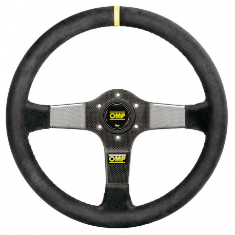 Volani 3-kraki volanski obroč OMP Carbon D, 350mm, semiš, 95mm zamik, črna/rumena/karbon | race-shop.si