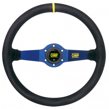 Volani 2-kraki volanski obroč OMP Rally, 350mm, semiš, 95mm zamik, črna/rumena/modra | race-shop.si