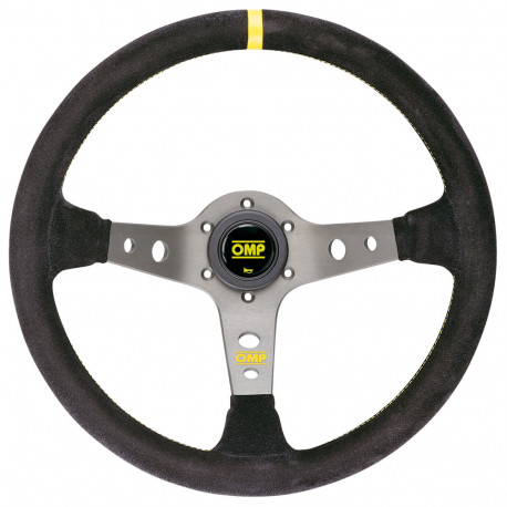 Volani 3-kraki volanski obroč OMP Corsica, 350mm, semiš, 95mm zamik, črna/rumena/srebrna | race-shop.si