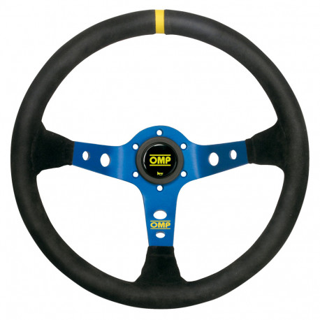 Volani 3-kraki volanski obroč OMP Corsica, 350mm, semiš, 95mm zamik, črna/rumena/modra | race-shop.si