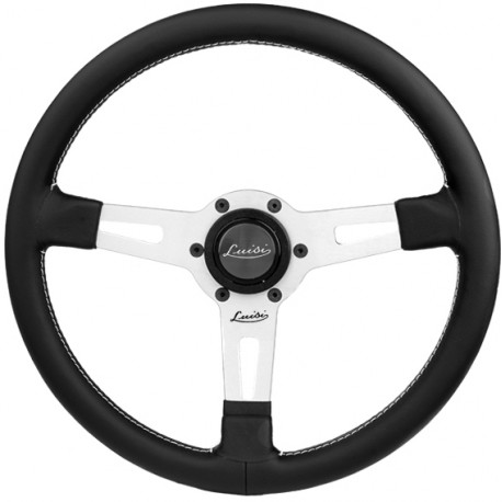 Volani 3-kraki volanski obroč Luisi Sharav, 340mm, usnje, brez zamika, črna/srebrna | race-shop.si