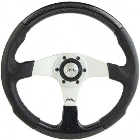 Volani 3-kraki volanski obroč Luisi Evolution, 360mm, umetno usnje, brez zamika, črna/srebrna/karbon | race-shop.si