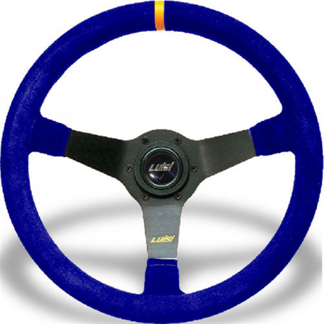 Volani 3-kraki volanski obroč Luisi Mirage Corsa, 350mm, semiš, 75mm zamik, modra/rumena | race-shop.si