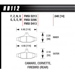 Rear Zavorne ploščice Hawk HB112S.540, Street performance, min-max 65°C-370°