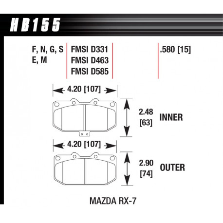 Zavorne ploščice HAWK performance Front Zavorne ploščice Hawk HB155E.580, Race, min-max 37°C-300°C | race-shop.si