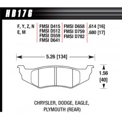 Rear brake pads Hawk HB176N.614, Street performance, min-max 37°C-427°C