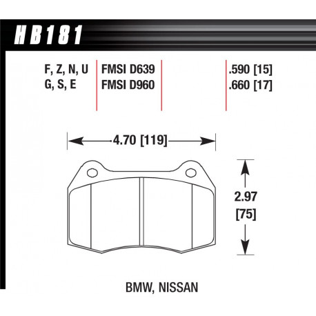 Zavorne ploščice HAWK performance Front Zavorne ploščice Hawk HB181G.660, Race, min-max 90°C-465°C | race-shop.si