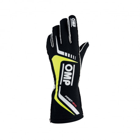 Rokavice Race gloves OMP First EVO with FIA homologation (external stitching) black / white / yelow | race-shop.si