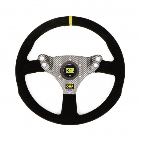 Volani 3-kraki volanski obroč OMP HYBRID, 320mm, semiš, brez zamika, črna/srebrna/rumena | race-shop.si
