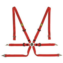 FIA 6-točkovni športni varnostni pasovi OMP ONE PULL UP 2" (50mm), rdeča