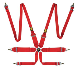 FIA 6-točkovni športni varnostni pasovi OMP FIRST 2"/3" (50/76mm), rdeča