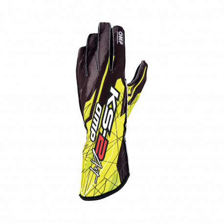 Rokavice Dirkalne rokavice OMP KS-2 ART (z zunanjimi šivi), črna / rumena | race-shop.si