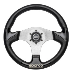 3-kraki volanski obroč Sparco P222, 345mm, usnje, 30mm zamik, črna/srebrna