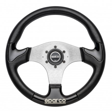 Volani 3-kraki volanski obroč Sparco P222, 345mm, usnje, 30mm zamik, črna/srebrna | race-shop.si