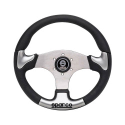 3-kraki volanski obroč Sparco P222, 345mm, usnje, srebrni vložki, 30mm zamik, črna/srebrna