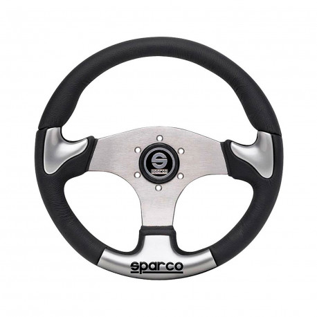 Volani 3 spokes steering wheel Sparco P222, 345mm leather,silver | race-shop.si