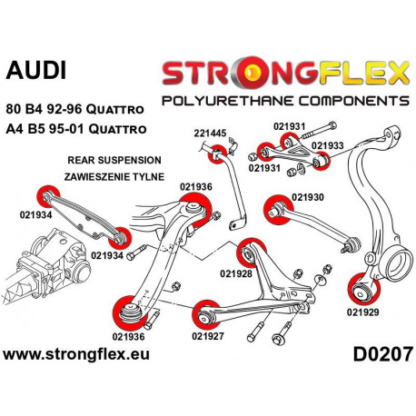 B4 (92-96) Quattro STRONGFLEX - 026217A: Rear suspension bush kit SPORT | race-shop.si