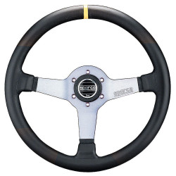 3-kraki volanski obroč Sparco Monza L550, 350mm, usnje, 63mm zamik, črna/srebrna/rumena