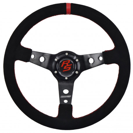 Volani 3-kraki volanski obroč RACES Corsa Rosso Evo, 350mm, semiš, 65mm zamik, črna/rdeča | race-shop.si