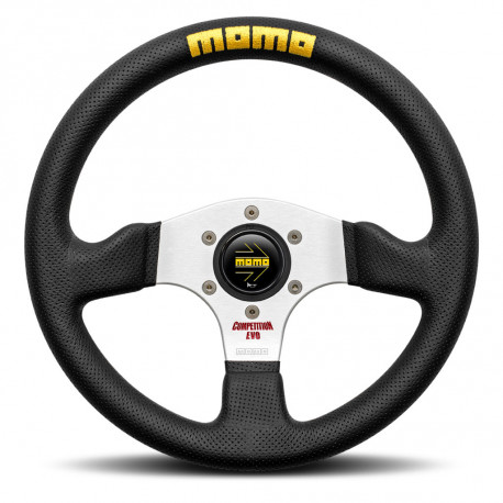 Volani 3-kraki volanski obroč MOMO COMPETITION EVO, 320mm, usnje, 42mm zamik, črna/srebrna | race-shop.si