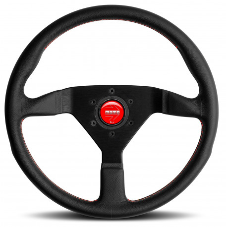Volani 3-kraki volanski obroč MOMO MONTECARLO, 350mm, usnje, 40mm zamik, črna/rdeča | race-shop.si