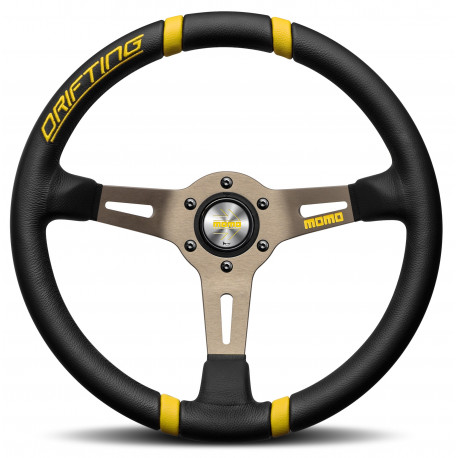 Volani 3 spokes steering wheel MOMO DRIFTING 350mm, Black Yellow leather | race-shop.si