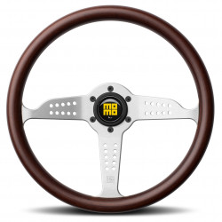 3-kraki volanski obroč MOMO GRAND PRIX, 350mm, les, 37mm zamik, rjava/srebrna