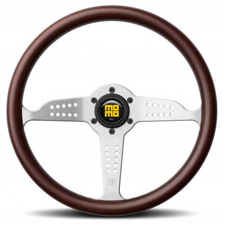 Volani 3-kraki volanski obroč MOMO GRAND PRIX, 350mm, les, 37mm zamik, rjava/srebrna | race-shop.si