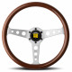 Volani 3-kraki volanski obroč MOMO INDY HERITAGE, 350mm, les, 37mm zamik, rjava/srebrna | race-shop.si