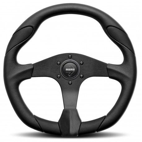 Volani 3-kraki volanski obroč MOMO QUARK, 350mm, usnje, 40mm zamik, črna | race-shop.si