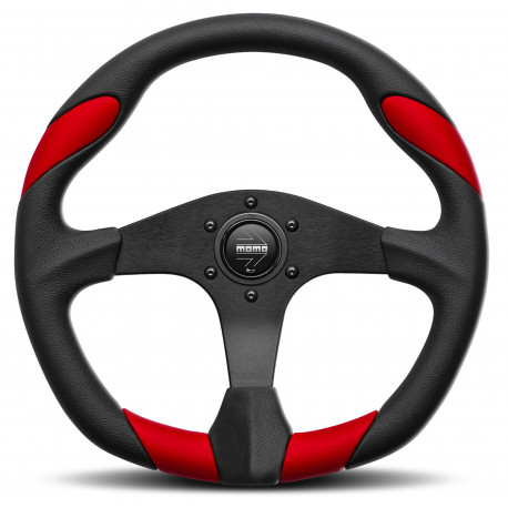 Volani 3-kraki volanski obroč MOMO QUARK, 350mm, usnje, 40mm zamik, črna/rdeča | race-shop.si