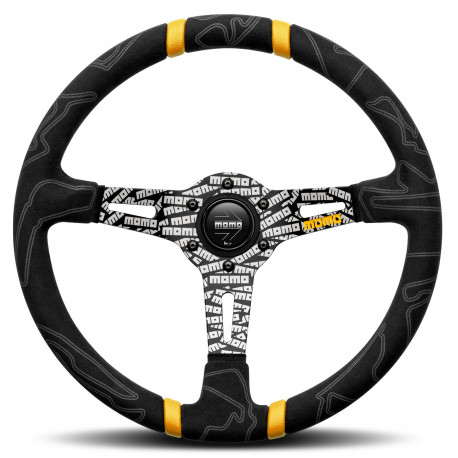 Volani 3-kraki volanski obroč MOMO ULTRA, 350mm, alcantara, 70mm zamik, črna/rumena | race-shop.si