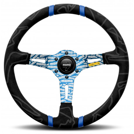 Volani 3-kraki volanski obroč MOMO ULTRA, 350mm, alcantara, 70mm zamik, črna/modra | race-shop.si