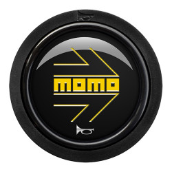 MOMO Horn Button - glossy black yellow heritage logo 2CCF - round liplip