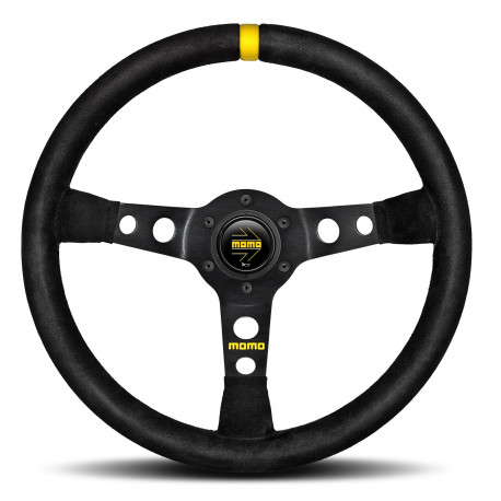 Volani 3-kraki volanski obroč MOMO MOD.07, 350mm, semiš, 72mm zamik, črna/rumena | race-shop.si