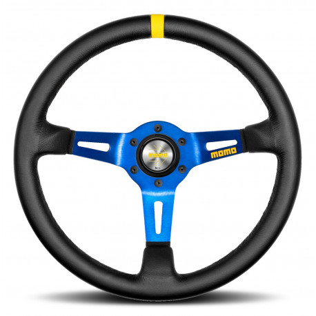 Volani 3-kraki volanski obroč MOMO MOD.08, 350mm, usnje, 88mm zamik, črna/modra/rumena | race-shop.si