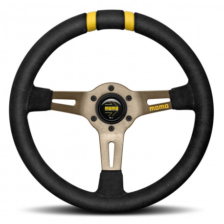 Volani 3-kraki volanski obroč MOMO DRIFTING, 330mm, semiš, 88mm zamik, črna/srebrna/rumena | race-shop.si