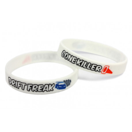 Rubber wrist band Drift Freak / Cone killer silicone wristband (White) | race-shop.si