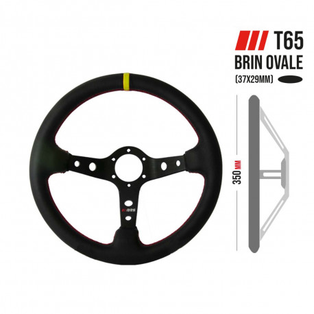 Volani 3-kraki volanski obroč RRS Monte Carlo F65, 350mm, usnje, 65mm zamik, črna/rumena/rdeča | race-shop.si