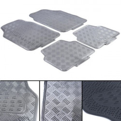 Car rubber floor mats universal aluminum checker plate optics 4-piece chrome carbon