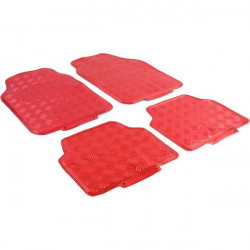 Car rubber floor mats universal aluminum checker plate optics 4-piece chrome red