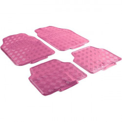 Car rubber floor mats universal aluminum checker plate optics 4-piece chrome pink