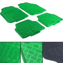 Car rubber floor mats universal aluminum checker plate optics 4-piece chrome green